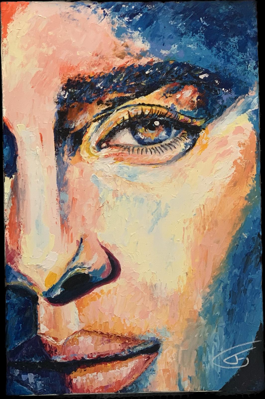 Détail peint d'un oeil et d'un visage