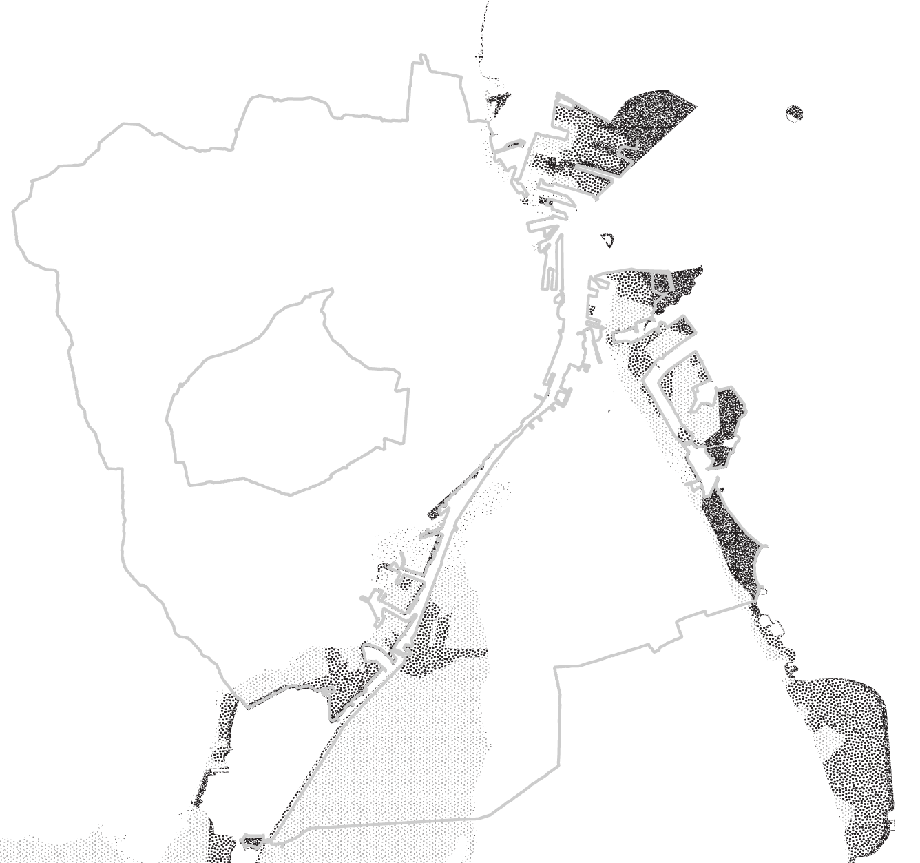 Schéma de lecture diachronique du waterfront de Refshaleoen