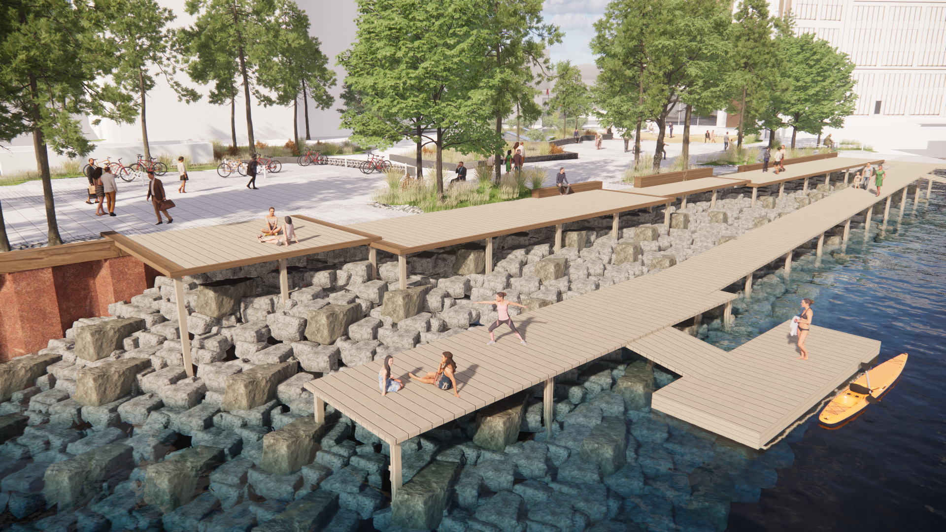 Detail des pontons et du quai amenage a Sluseholmen